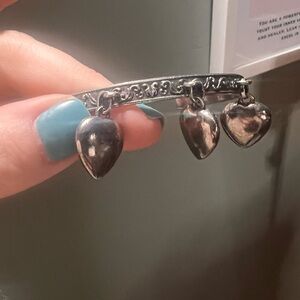 YSL Saint Laurent NWOT women’s silver bracelet with hearts cuff adjustable